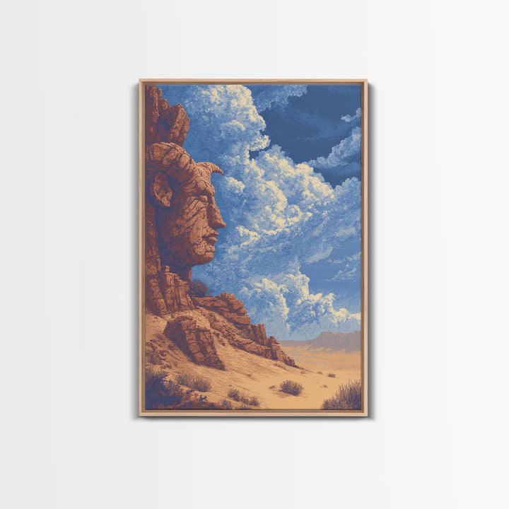Colossal Ancestral Face In Desert Cliffs Canvas Print, African Culture Art, Tribal Art Decor, Statement Wall Art, Earth Tone Wall Art