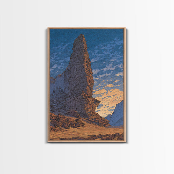 Towering Desert Monolith Under Blue Sky Wall Art, African Landscape, Modern Wall Art, Large Wall Art, Earth Tone Wall Art