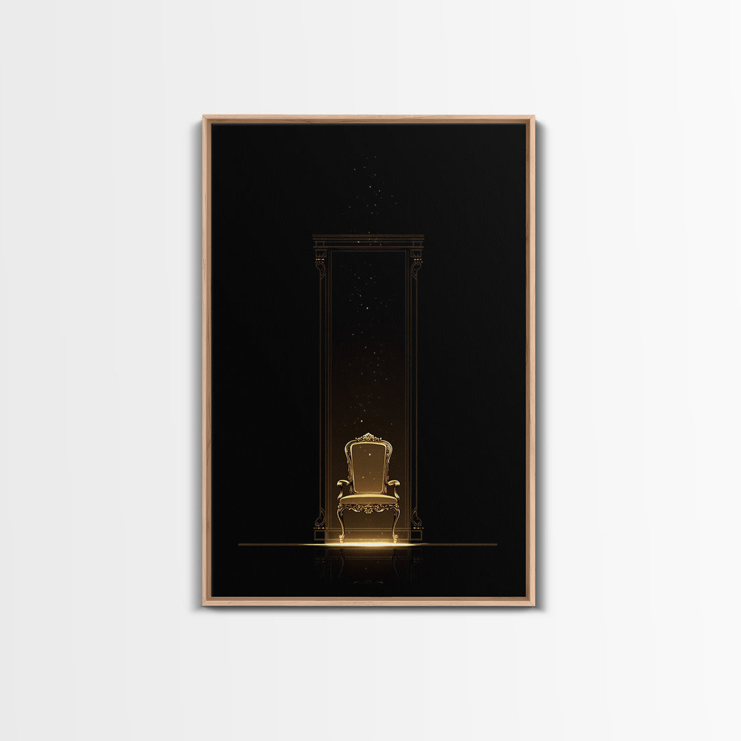 Glowing Golden Throne In Dark Portal Wall Art, Black And Gold Art, Luxury Canvas Art, Elegant Home Decor, Statement Wall Art