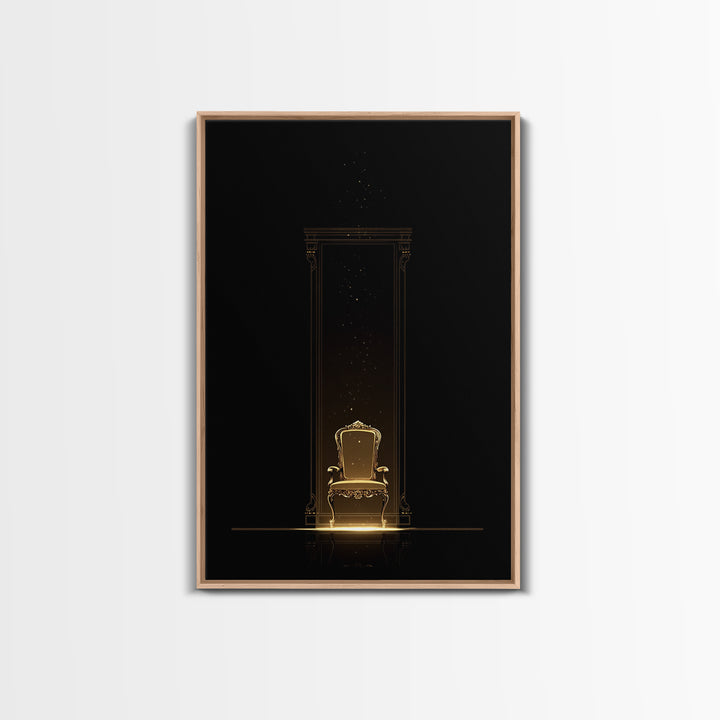 Glowing Golden Throne In Dark Portal Wall Art, Black And Gold Art, Luxury Canvas Art, Elegant Home Decor, Statement Wall Art