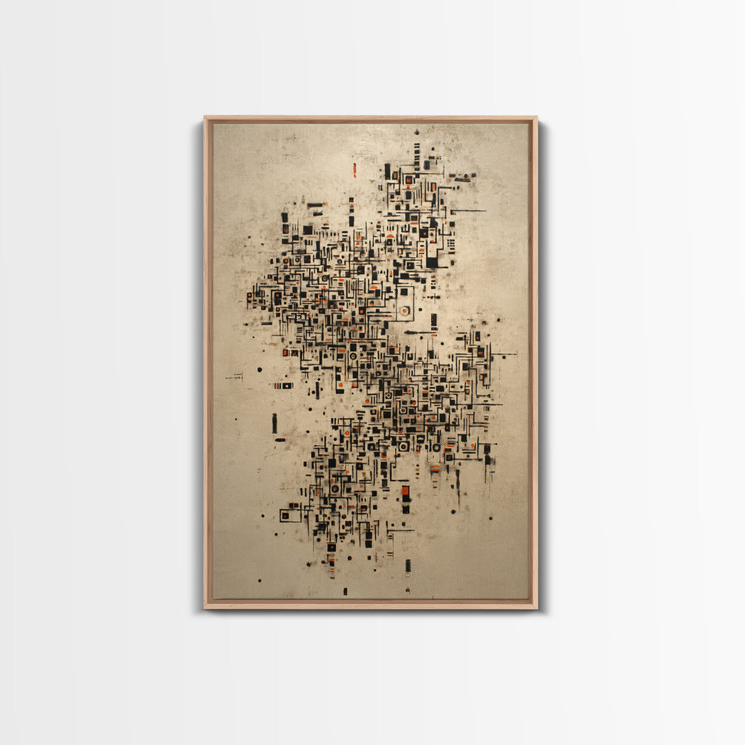 Abstract City Map Wall Art, Beige Black Geometric Canvas Print, Modern African Abstract Art, Office Decor, Urban Artwork