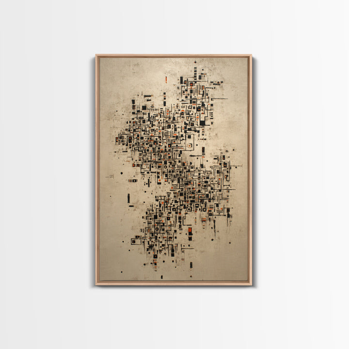 Abstract City Map Wall Art, Beige Black Geometric Canvas Print, Modern African Abstract Art, Office Decor, Urban Artwork