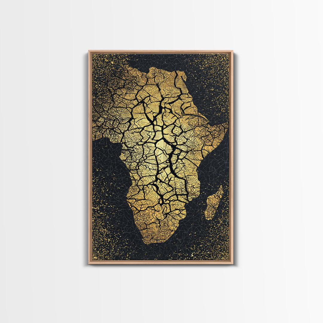 Cracked Gold Africa Silhouette Wall Art, Black Tree Root Canvas Print, African Landscape Decor, Motherland Artwork Gift Idea