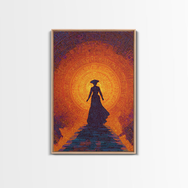 Silhouette Woman Before Sun Mandala Canvas Print, African Inspired Wall Decor, Burnt Orange Art, Feminine Spiritual Gift