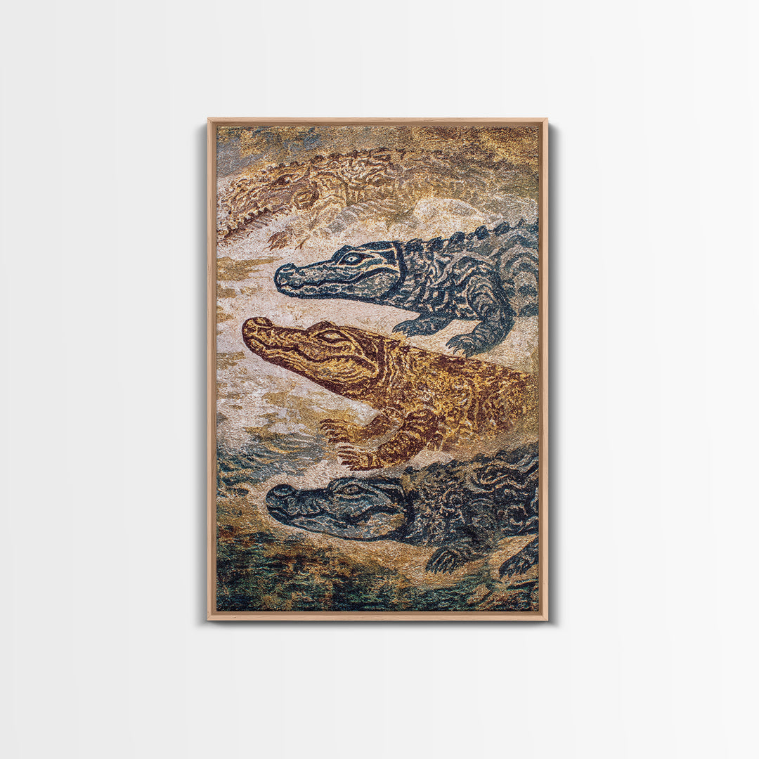 Swimming Crocodiles In Earth Tone Water Wall Art, African Safari Art Print, Reptile Wildlife Decor, Rustic Home Decor Gift