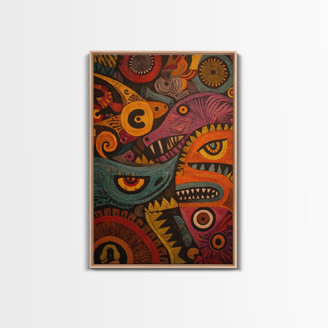 Colorful Tribal Spirit Mask Canvas Print, African Abstract Art, Bold Ethnic Wall Decor, Modern Afrocentric Statement Gift