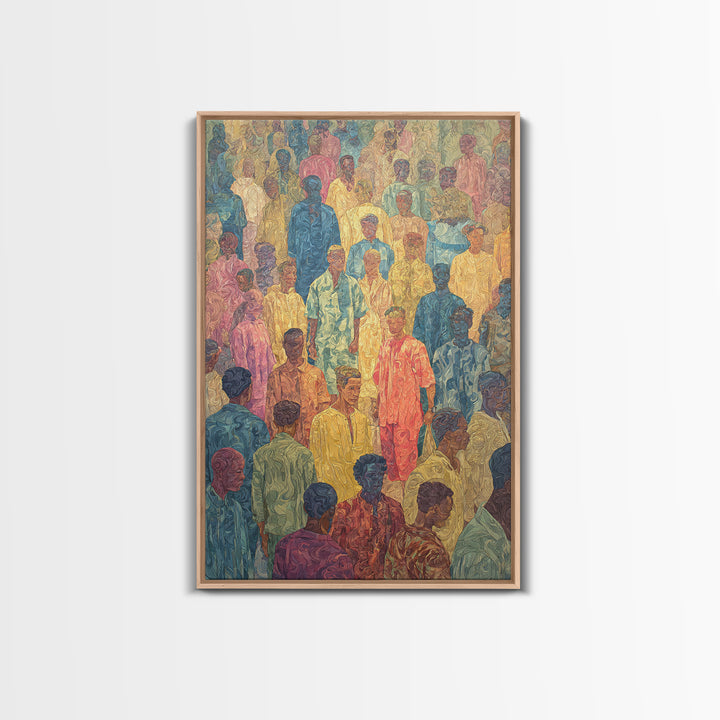 Pastel African Crowd Portrait Wall Art, Cultural Art Print, Black People Decor, Modern Diaspora Canvas For Office And Home