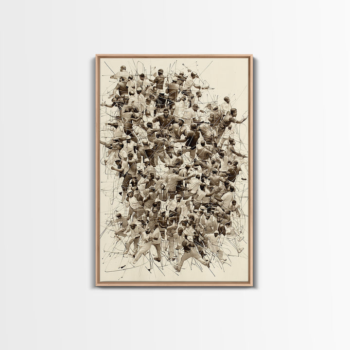 Sepia Community Crowd Collage Framed Canvas Print, African American Art, Black Culture Wall Decor, Contemporary Office Art