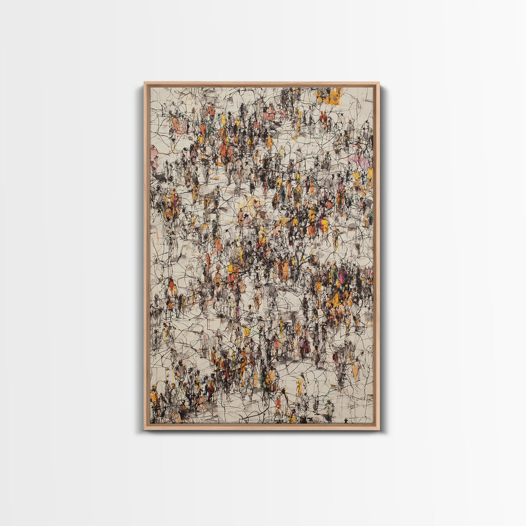 Busy Urban Crowd Abstract Canvas Print, Orange And Black City People Scene, Contemporary Wall Decor, Modern Office Art Gift