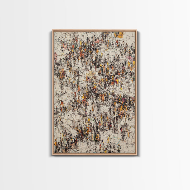 Busy Urban Crowd Abstract Canvas Print, Orange And Black City People Scene, Contemporary Wall Decor, Modern Office Art Gift