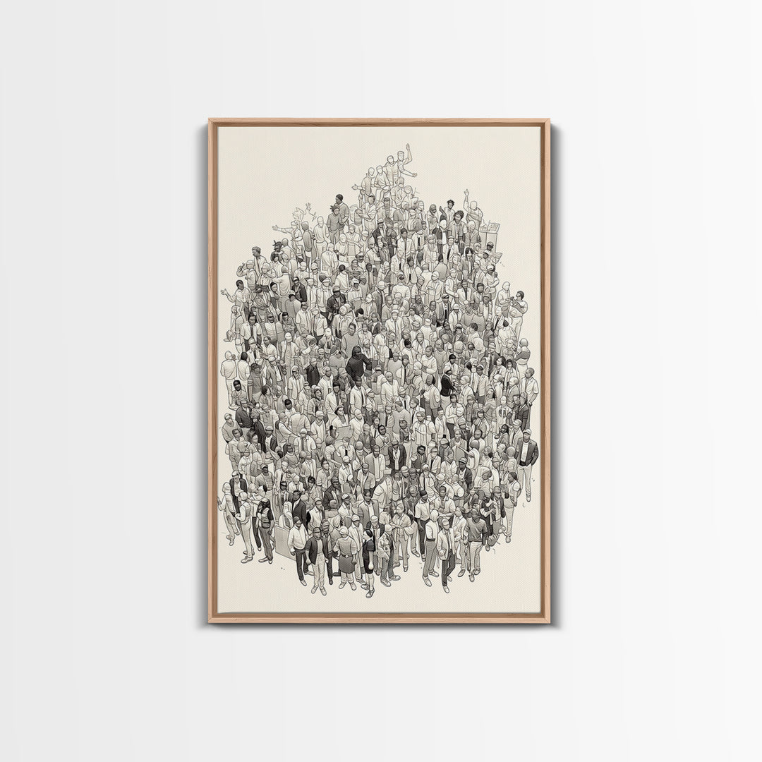Large Community Crowd Drawing Wall Art, African American People Portrait, Minimalist Line Art Print, Cultural Home Decor