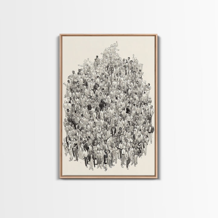 Large Community Crowd Drawing Wall Art, African American People Portrait, Minimalist Line Art Print, Cultural Home Decor