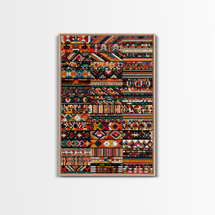 African Textile Mosaic Wall Art, Colorful Tribal Patterns Canvas Print, Ankara Fabric Collage, Afrocentric Home Decor Gift