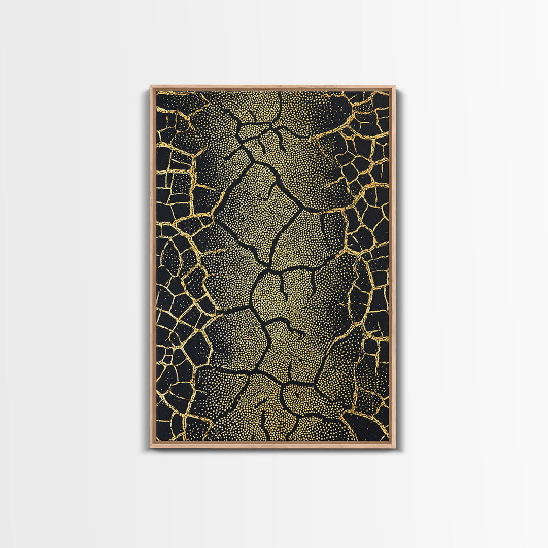 Black And Gold Cracked Earth Wall Art, Abstract African Landscape Canvas Print, Textured Art Print, Luxury Home Decor Statement Piece