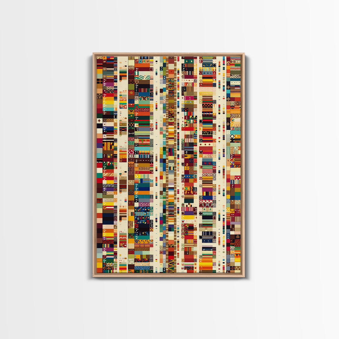 Pan African Textile Mosaic Strips Wall Art, Colorful African Fabric Patterns Canvas Print, Cultural Boho Home Decor Gift