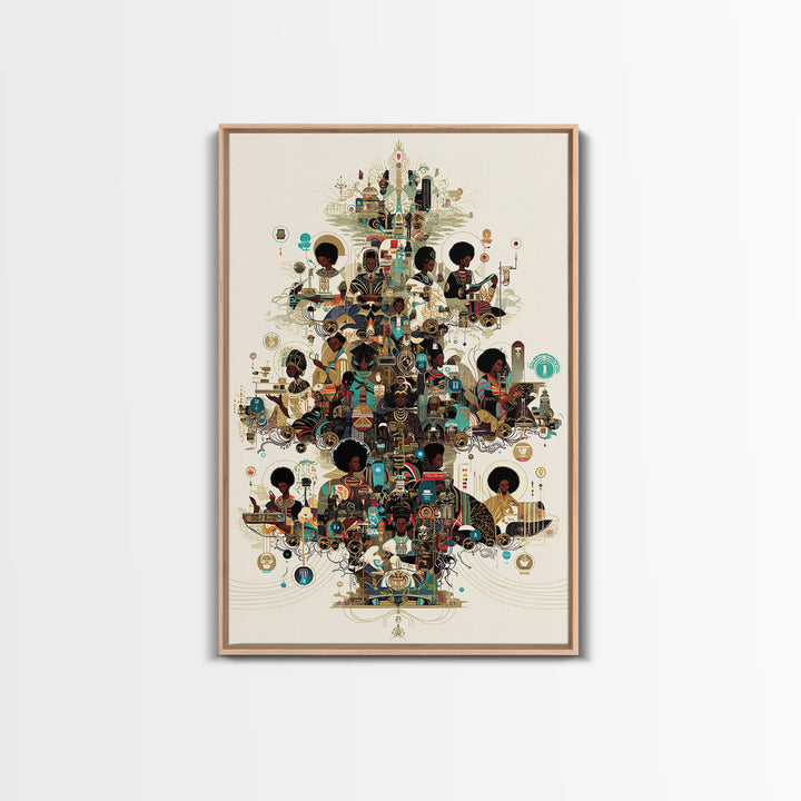 Afrofuturist Black Women Community Collage Wall Art, African American Art Print, Tech Culture Afrocentric Home Decor Gift