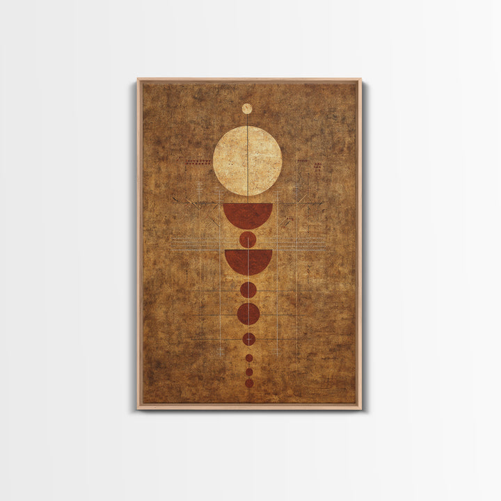 Earthy Geometric Circles Abstract Wall Art, Terracotta African Inspired Canvas Print, Mid Century Modern Home Decor For Living Room