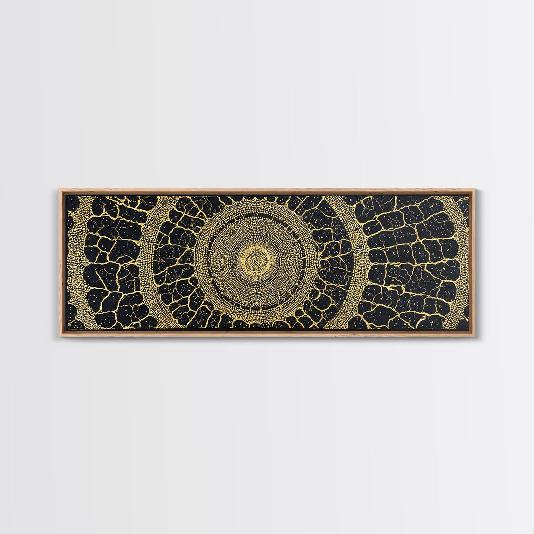 Black Gold Tribal Circle Canvas Print, African Abstract Pattern Wall Decor, Luxury Boho Textured Home Decor Gift For Living Room