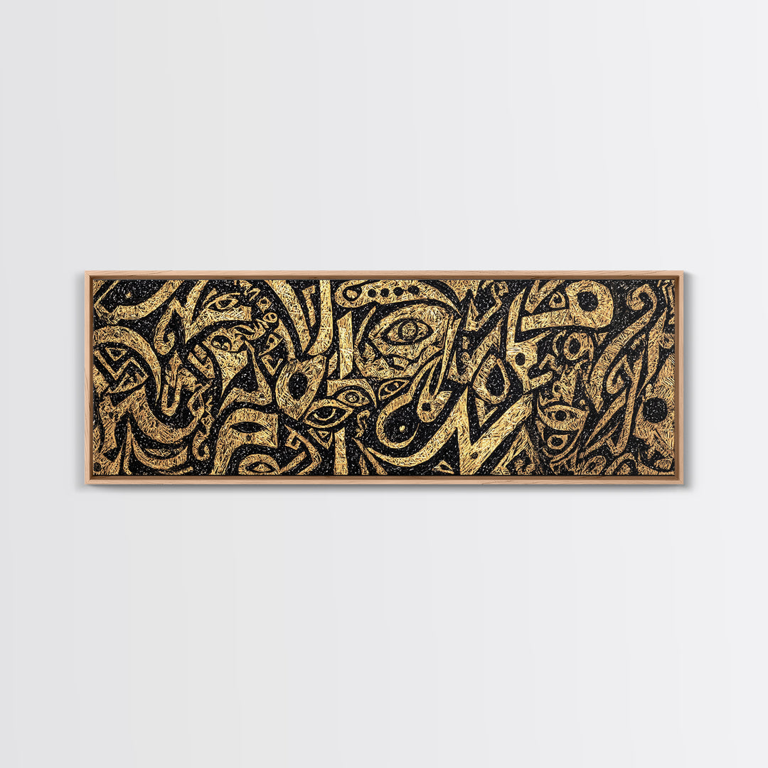 Gold Tribal Faces Abstract Wall Art, African Mask Art, Afrocentric Decor, Black And Gold Design, Bold Cultural Canvas Print