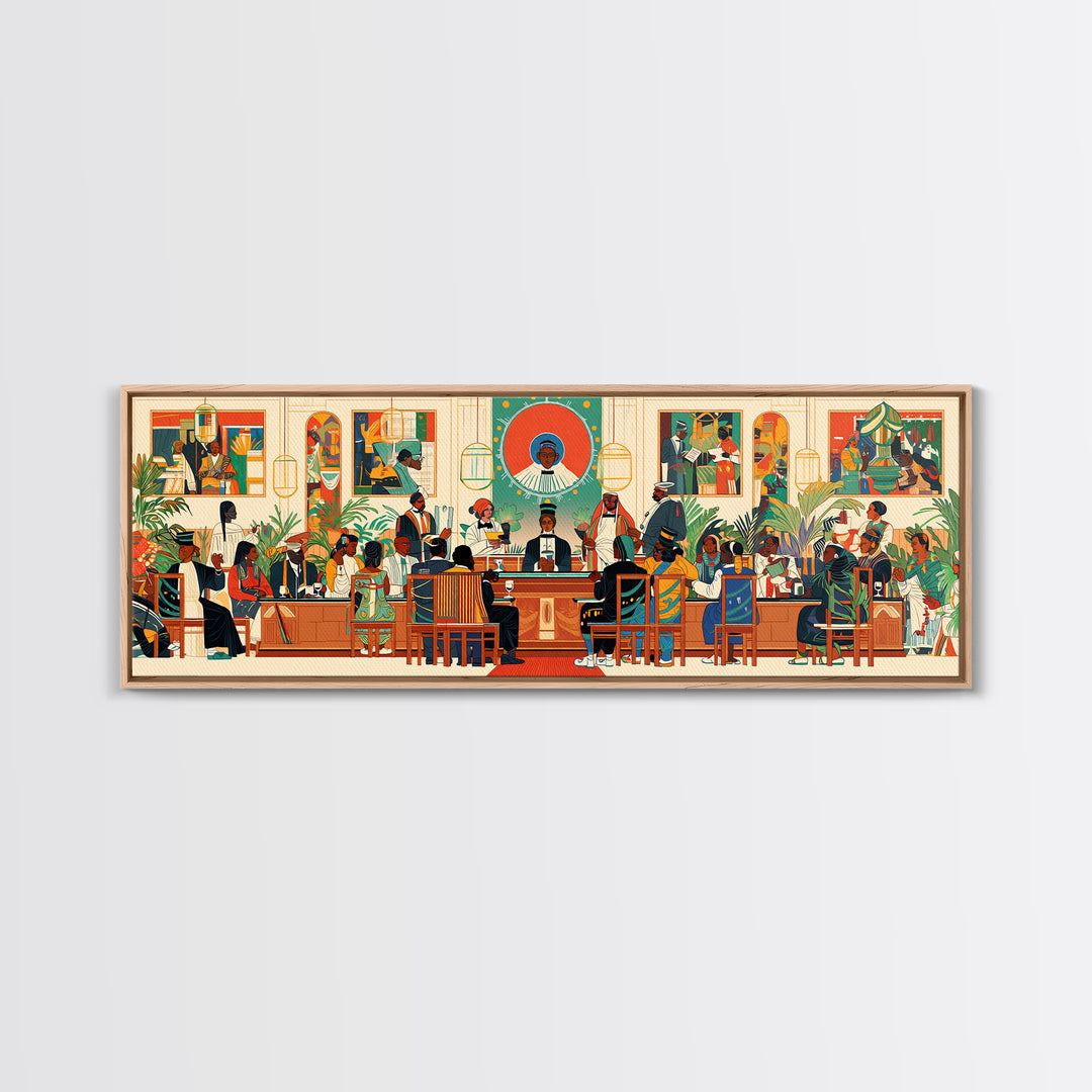 African Community Courtroom Wall Art, Modern African Art, Black Culture Canvas Print, Vibrant Statement Office Decor Gift