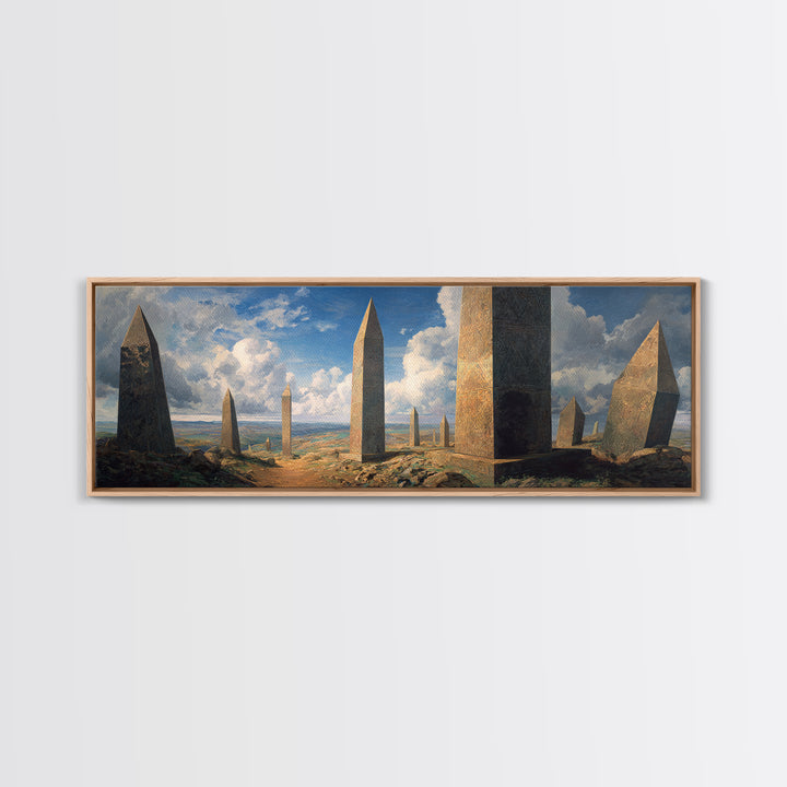 Ancient Desert Obelisks Wall Art, African Egyptian Art, Monument Landscape Canvas Print, Earth Tone Living Room Decor Gift
