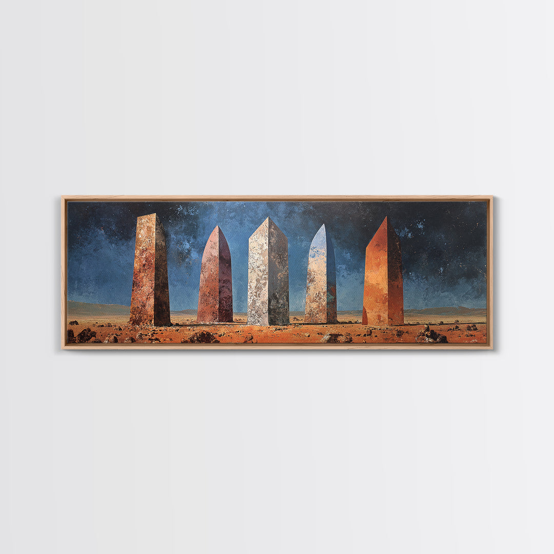 Rustic Desert Monoliths Wall Art, African Egyptian Art, Earth Tone Obelisk Canvas Print, Modern Living Room Southwestern Decor