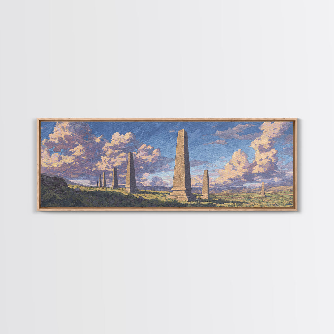 Stone Obelisk Field With Pastel Clouds Wall Art, African Art Print, Ancient African Art, Large Wall Art, Elegant Home Decor