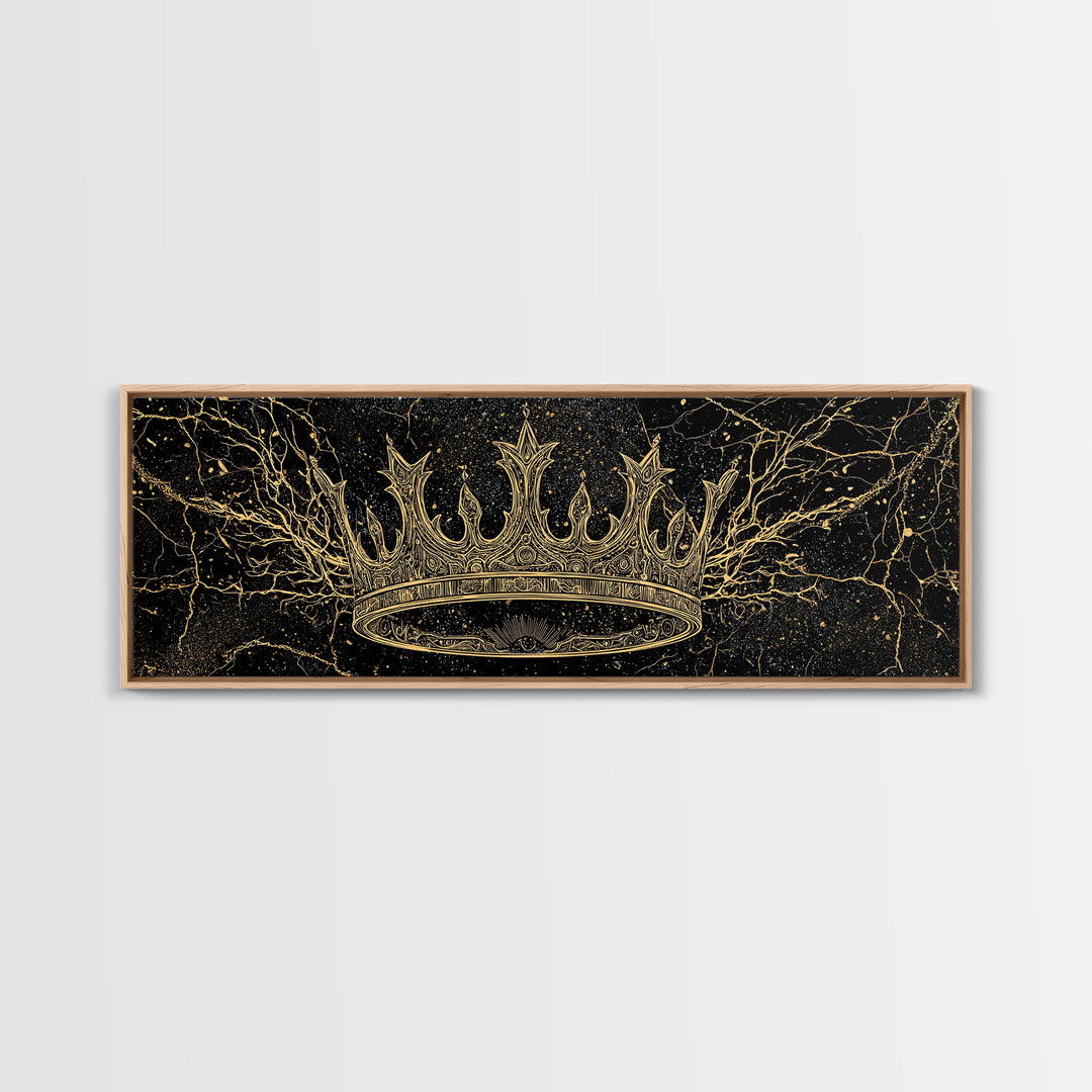 Golden Crown On Black Cosmic Branches Wall Art, Black And Gold Art, African Queen, Luxury Art, Statement Wall Decor Gift