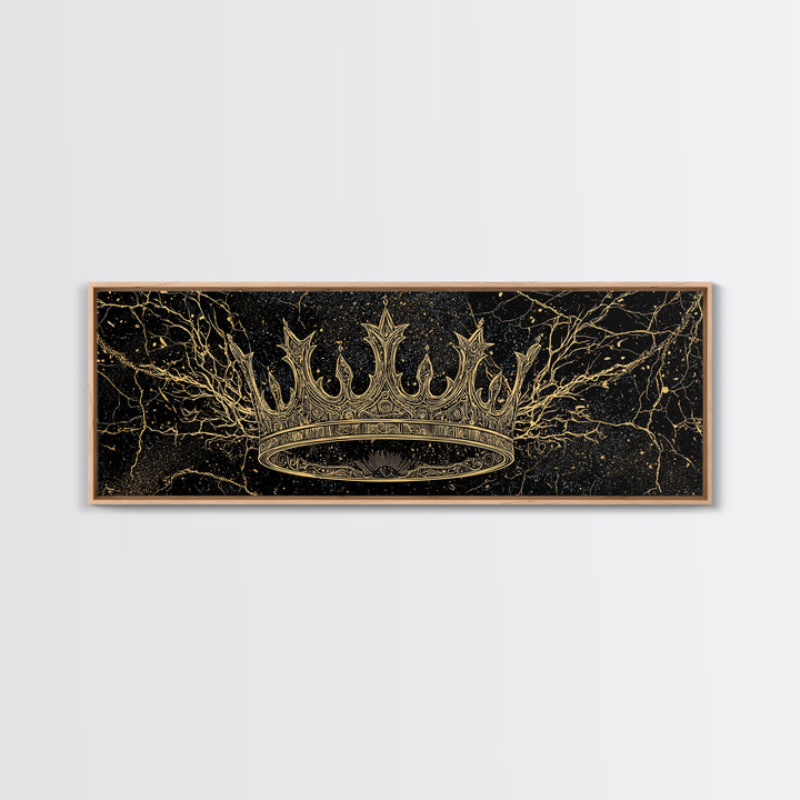 Golden Crown On Black Cosmic Branches Wall Art, Black And Gold Art, African Queen, Luxury Art, Statement Wall Decor Gift