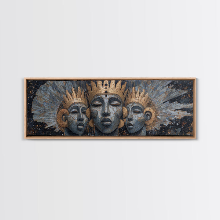 Regal Three African Goddess Faces Framed Canvas Print, African Women Art, Black Goddess Art, Gold Jewelry Canvas, Wall Decor