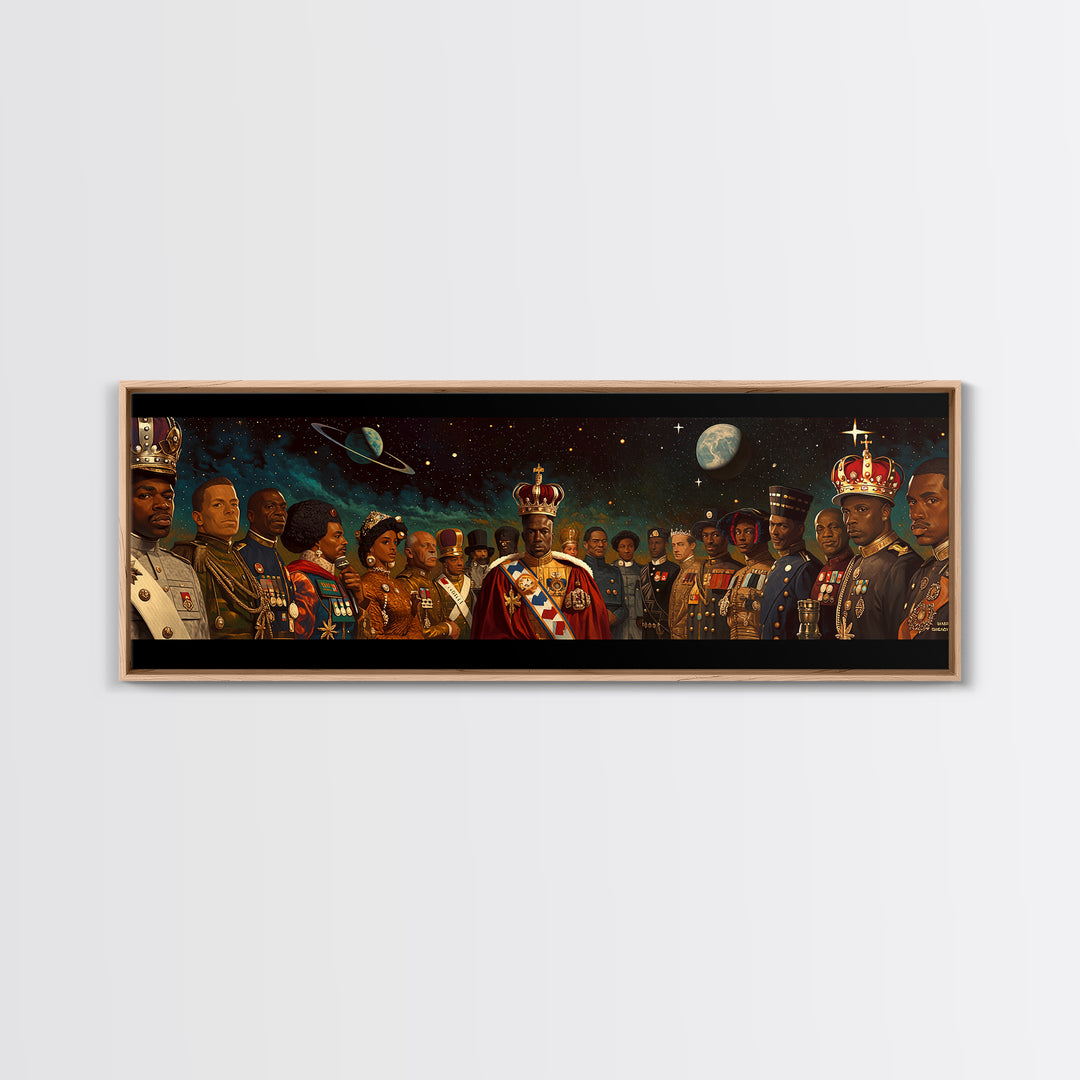 Cosmic African Royal Court Canvas Print, Kings Generals And Crowns, Black Culture Wall Decor, Afrocentric Portrait Art Gift