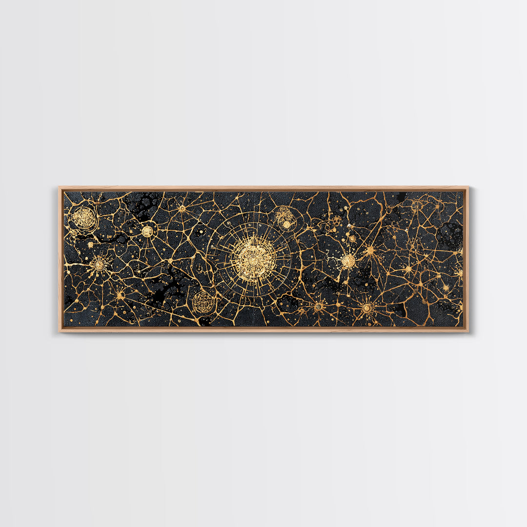 Gold Neural Network Abstract Wall Art, Black And Gold Canvas Print, Modern Office Decor, Geometric Statement Home Decor Gift
