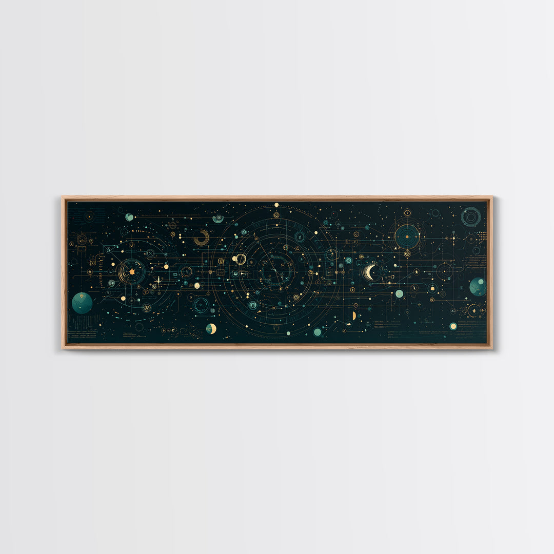 Teal Celestial Astrology Map Canvas Print, Geometric Wall Art, Mystical Wall Decor, Modern Abstract Art, Unique Canvas Art