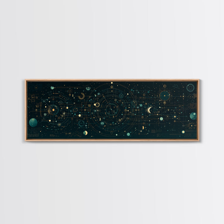 Teal Celestial Astrology Map Canvas Print, Geometric Wall Art, Mystical Wall Decor, Modern Abstract Art, Unique Canvas Art