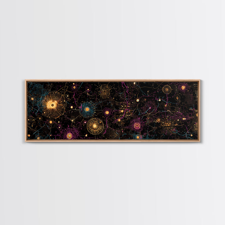 Gold And Magenta Galaxy Constellation Wall Art, Celestial Canvas Print, Modern Black Art, Vibrant Wall Decor, Mystical Art