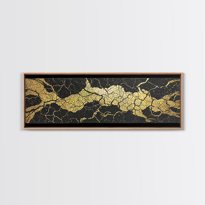 Black And Gold Cracked Marble Abstract Wall Art, Luxury Canvas Print, Modern Geometric Decor, Earth Tone Statement Piece Art