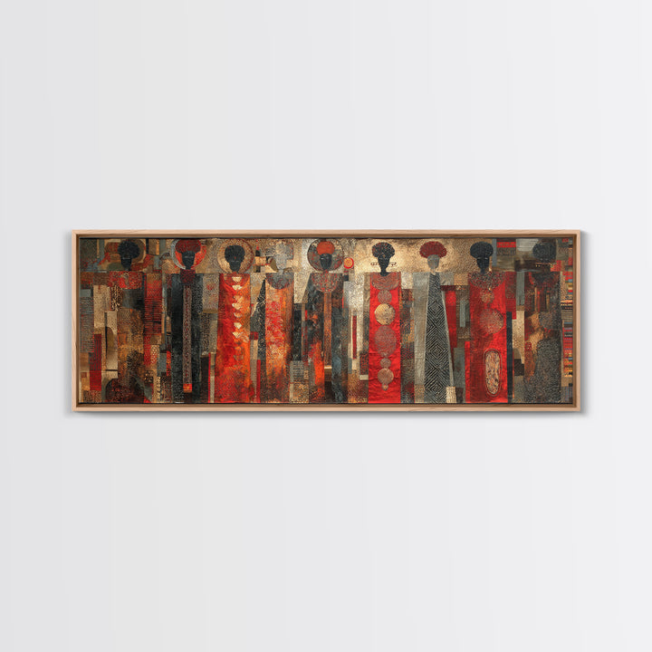 Abstract African Women In Red Patterned Dresses Wall Art, Black Women Art, Afrocentric Decor, Cultural Canvas Print For Living Room