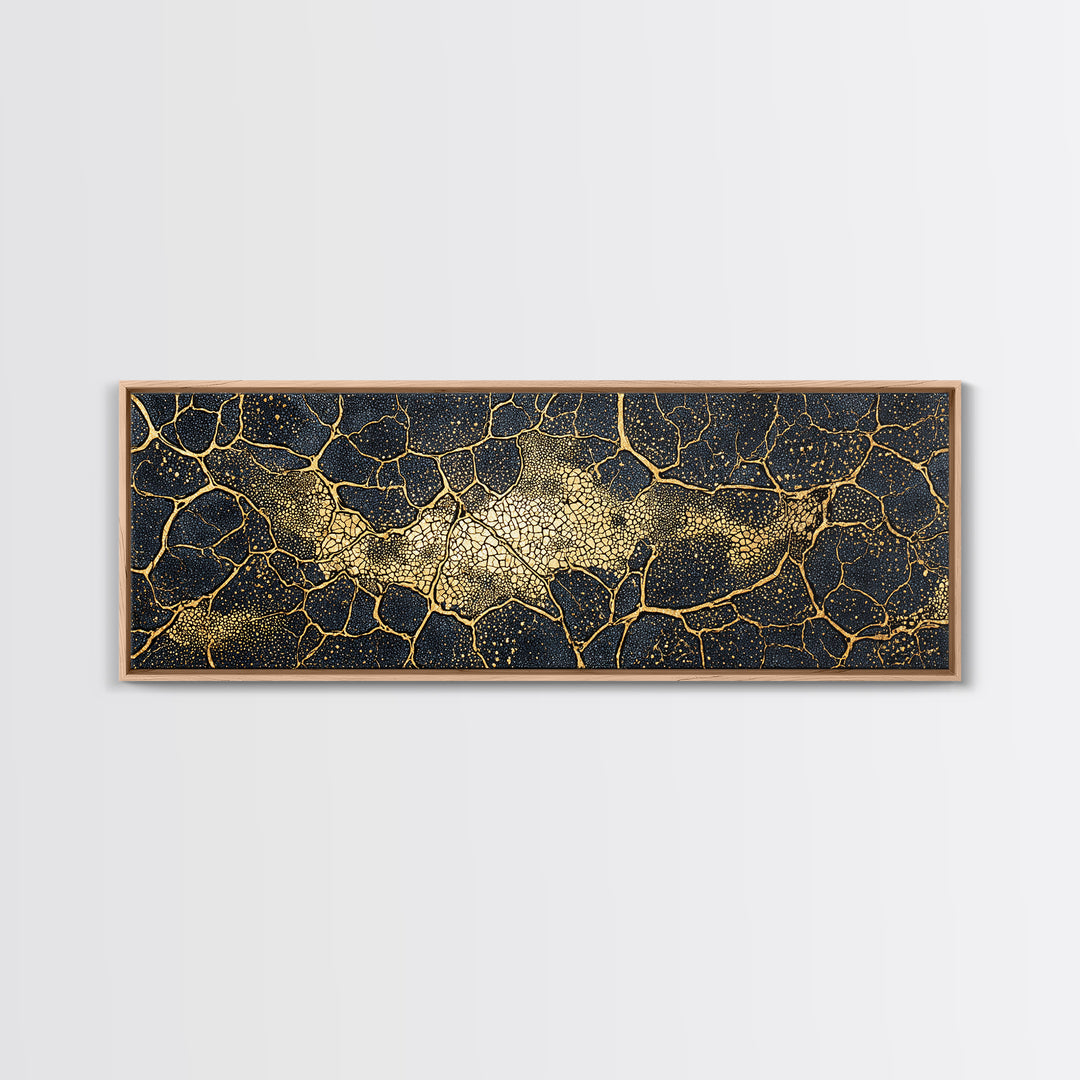 Black And Gold Cellular Cracked Abstract Wall Art, Luxury Canvas Print, Modern Organic Pattern, Bold Home Decor Statement Piece