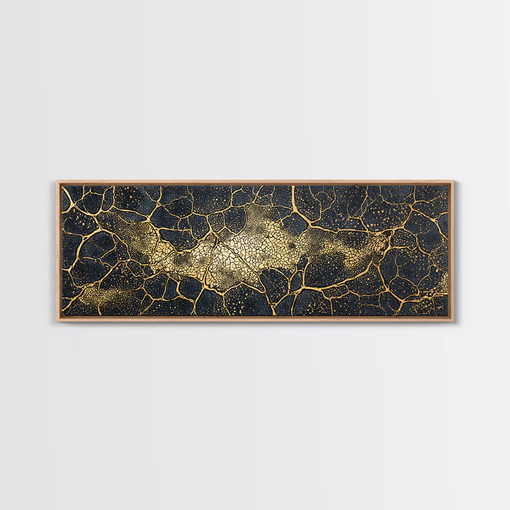 Black And Gold Cellular Cracked Abstract Wall Art, Luxury Canvas Print, Modern Organic Pattern, Bold Home Decor Statement Piece
