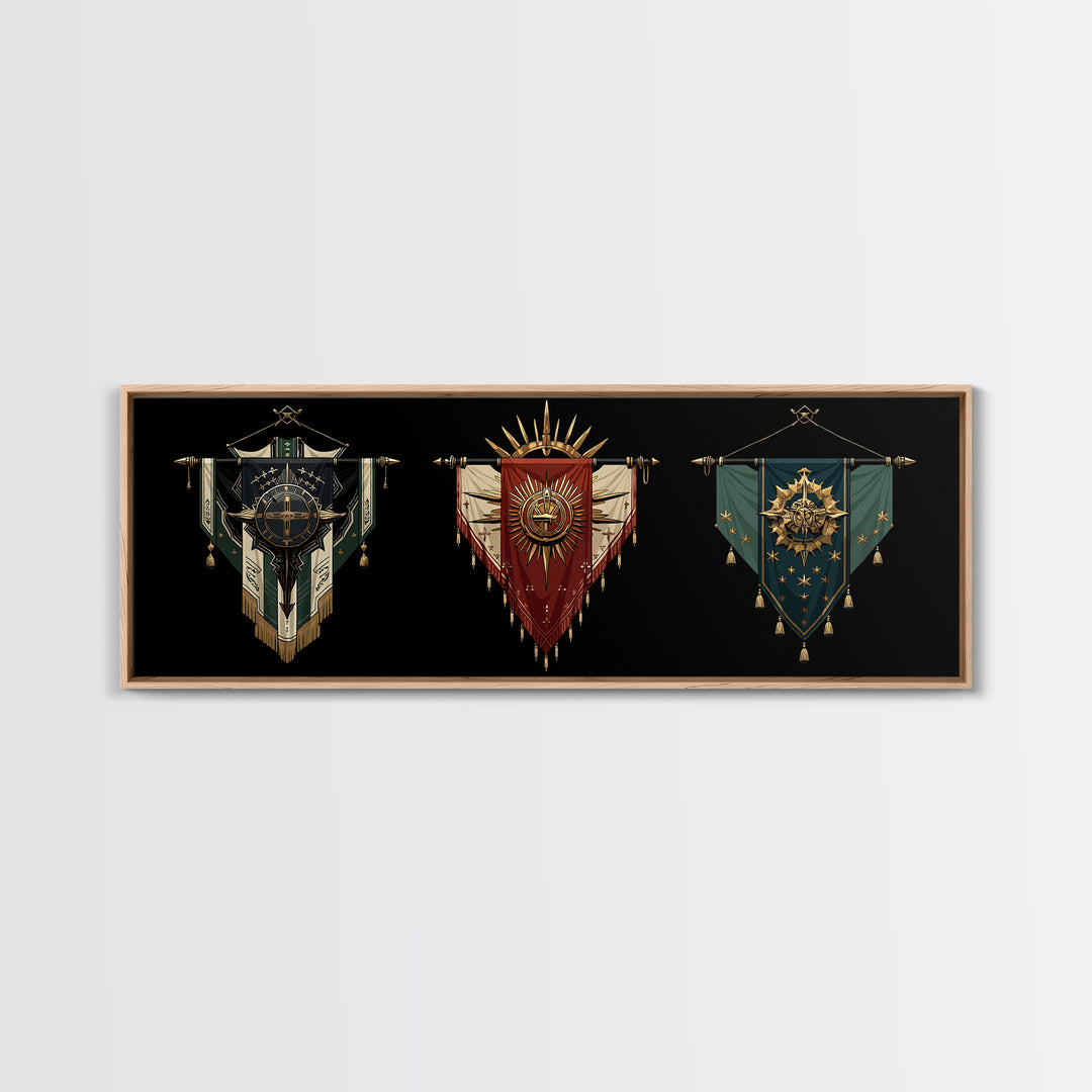 Ornate African Tribal Banners Wall Art, Gold Teal Shield Canvas, Afrocentric Decor, Modern African Art Print Gift For Home Decor
