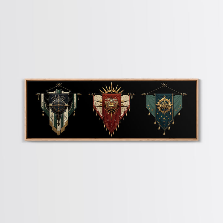 Ornate African Tribal Banners Wall Art, Gold Teal Shield Canvas, Afrocentric Decor, Modern African Art Print Gift For Home Decor