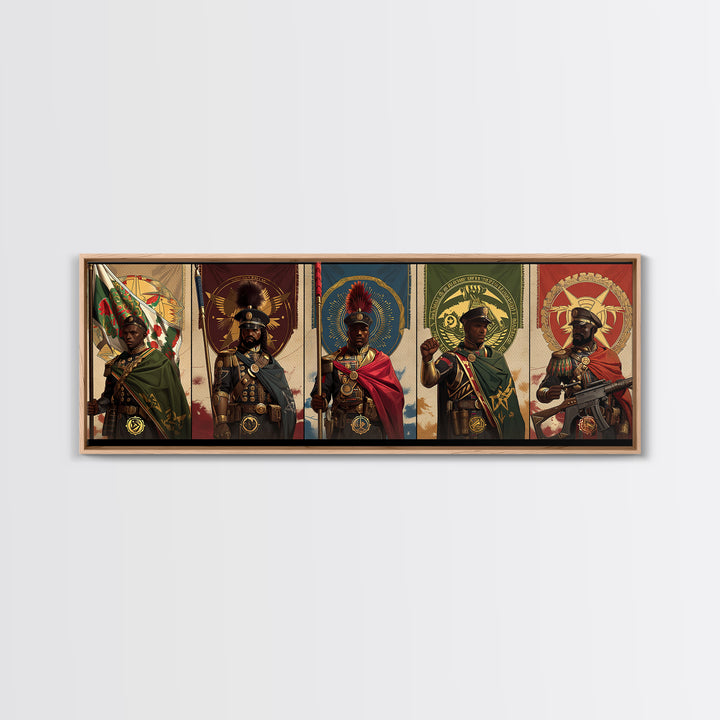 Regal African Warriors Framed Canvas Print, Ceremonial Soldier Portraits, African Warrior Art, Black Culture Wall Decor Gift