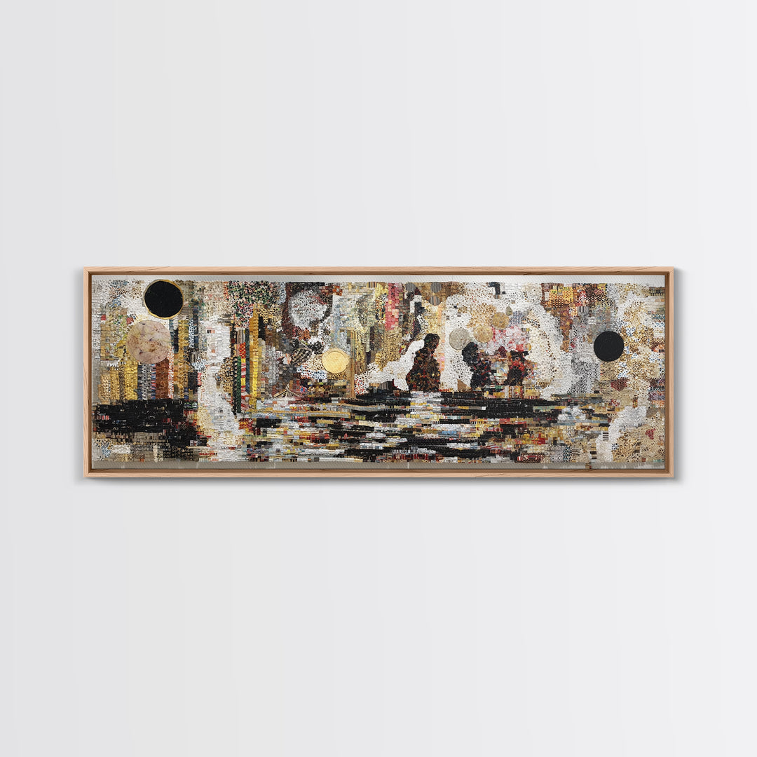 Textured Black Figures Cityscape Wall Art, Abstract African Jazz Scene, Modern Canvas Print For Living Room Decor Gift Idea