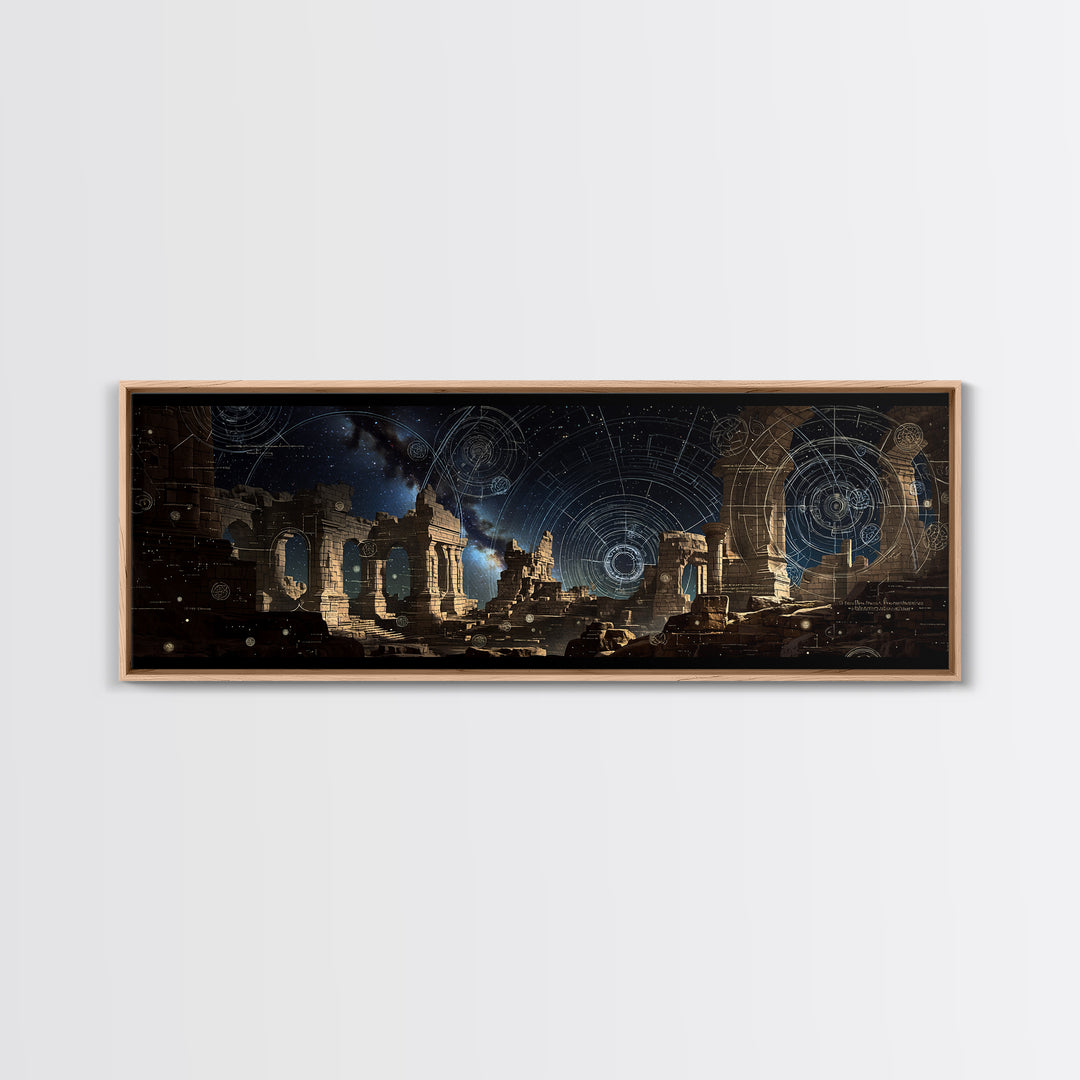 Dark Celestial Ruins With Ancient Arches Wall Art, Framed Canvas Print, Mystical Gothic Decor, Large Statement Wall Decor