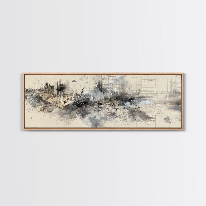 Modern Urban Skyline Wall Art, Abstract Architecture Drawing, Contemporary Office Decor, Neutral City Canvas Print Gift For Loft