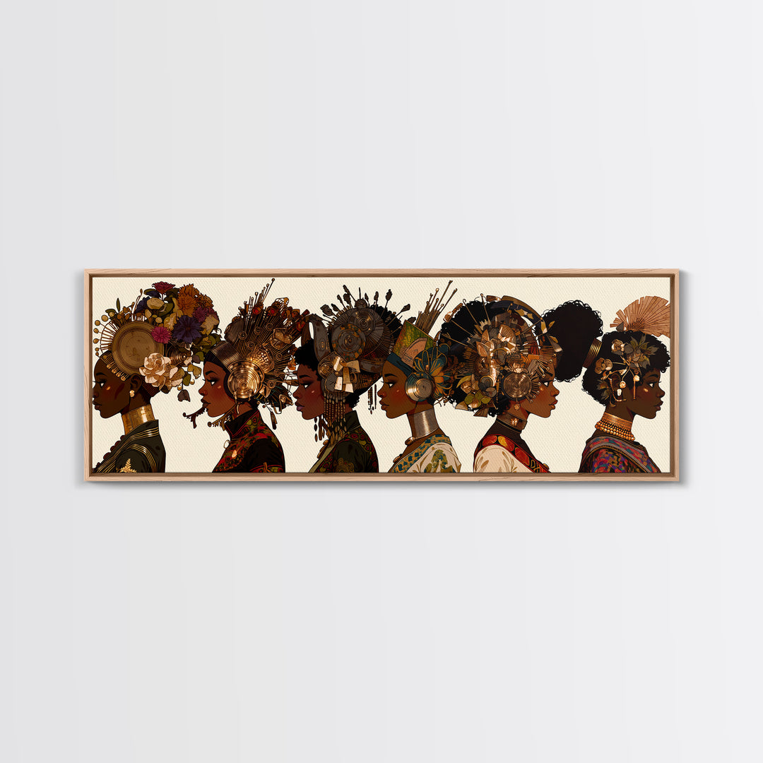 African Women Profile Wall Art, Regal Bold Afrocentric Fashion Portraits, Black Queen Canvas Print, Cultural Home Decor Gift
