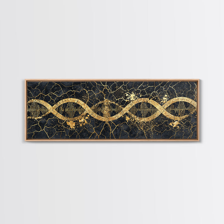 Gold DNA Helix Wall Art, Abstract Luxury Science Canvas Print, Black And Gold Design, Modern Office Decor For Biology Gift