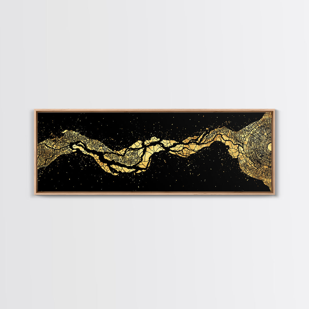 Gold Cracked River Abstract Canvas Print, Black And Gold Art, Luxury Canvas Art, Modern Wall Decor, Unique Home Decor Gift