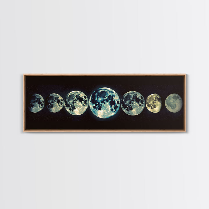 Glowing Moon Phases Canvas Print, Celestial Wall Art, Black Art Print, Dreamy Wall Art, Bedroom Wall Decor, Unique Gift, Poster