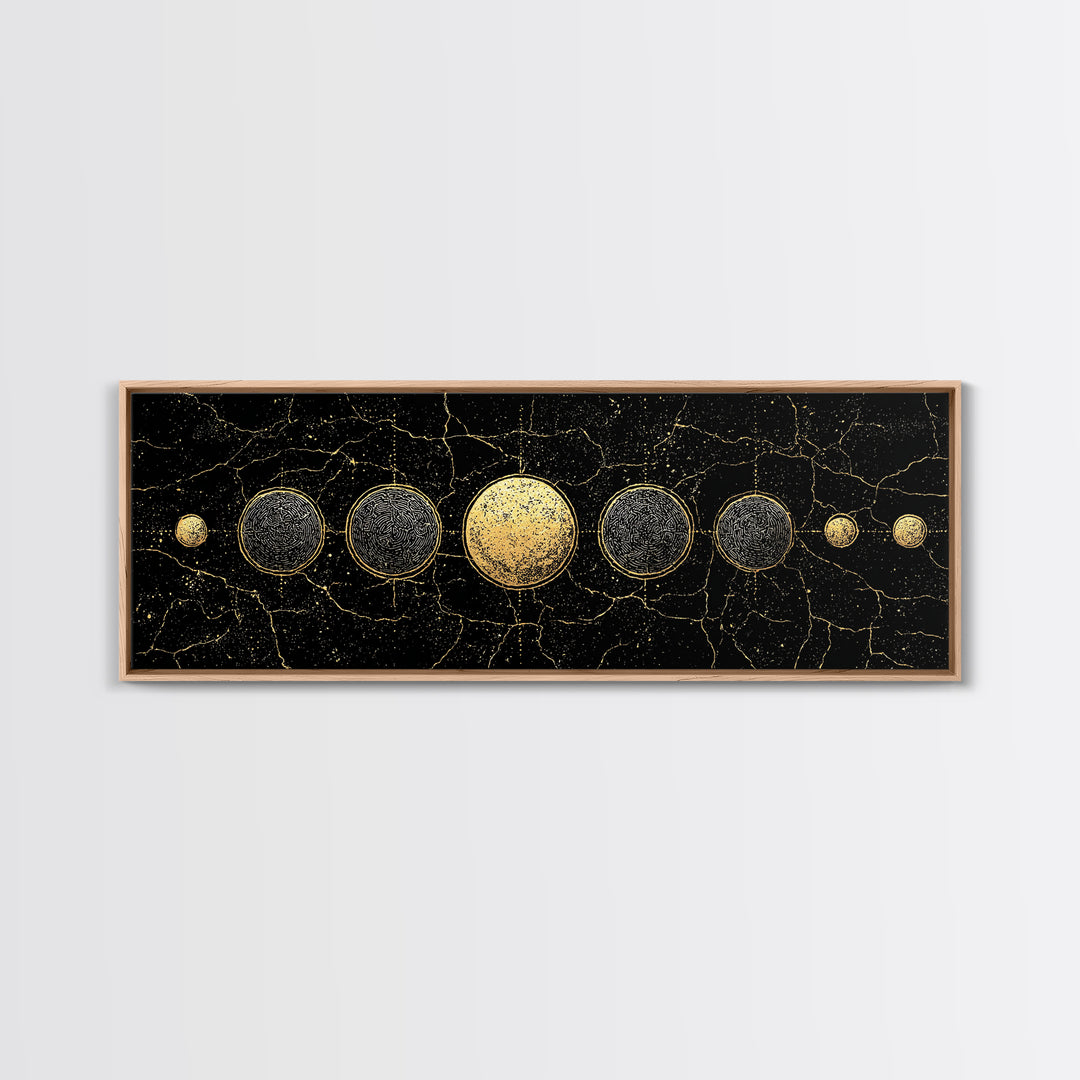 Gold Planet Alignment Wall Art, Black And Gold Art, Geometric Wall Art, Abstract Canvas Print, Luxury Canvas Art Decor Gift